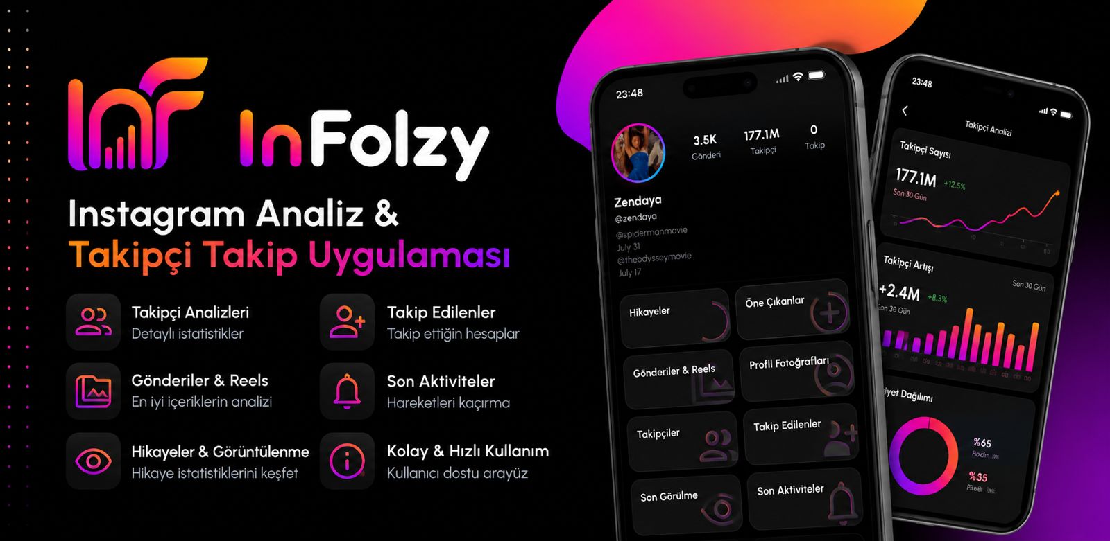 InFolzy uygulama ekran görüntüleri - Instagram analiz ve takipçi takibi